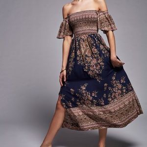 Very Rare Free People FP Louise Border Print Midi Dress